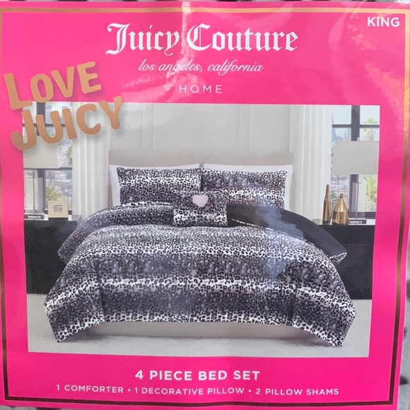💖🌸4 PIECE Juicy Couture Home Plush & Cozy Leopard Print  Comforter Set - Picture 4 of 7